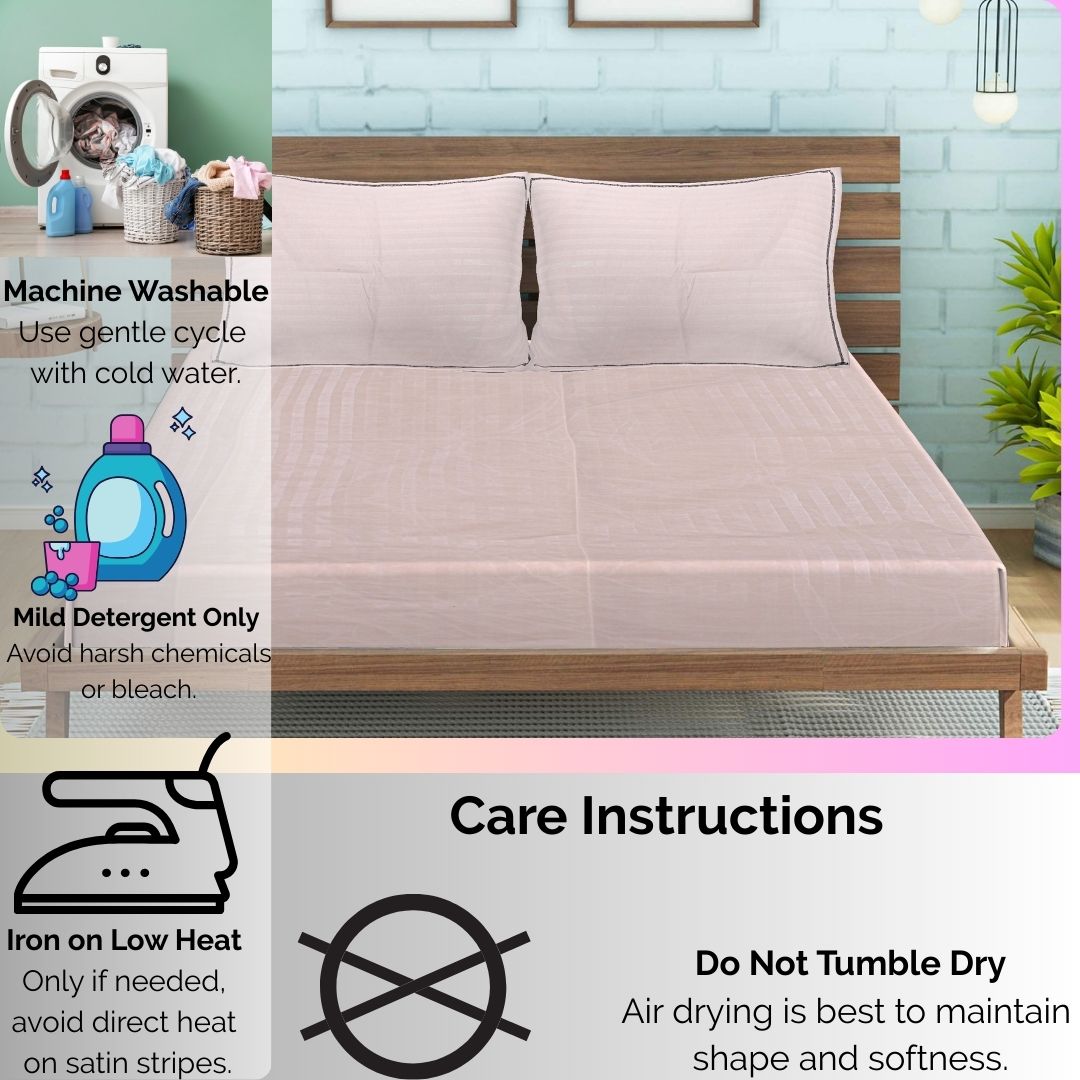 Siroki Satin Strip 250 TC Flat Solid Bedsheet for Home, Living Room & Bedroom Strip Bedsheet