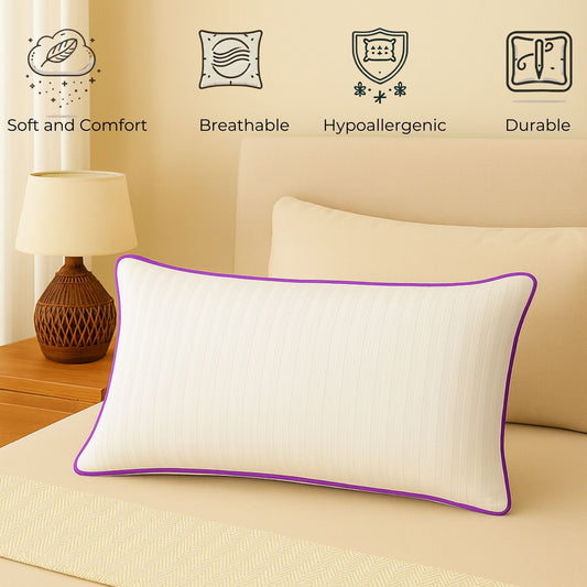 Siroki Bond Microfiber Filling Single Pipin Pillow for Home Bedroom & Living Room 17x27 Soft Sleeping Pillow (Purple)