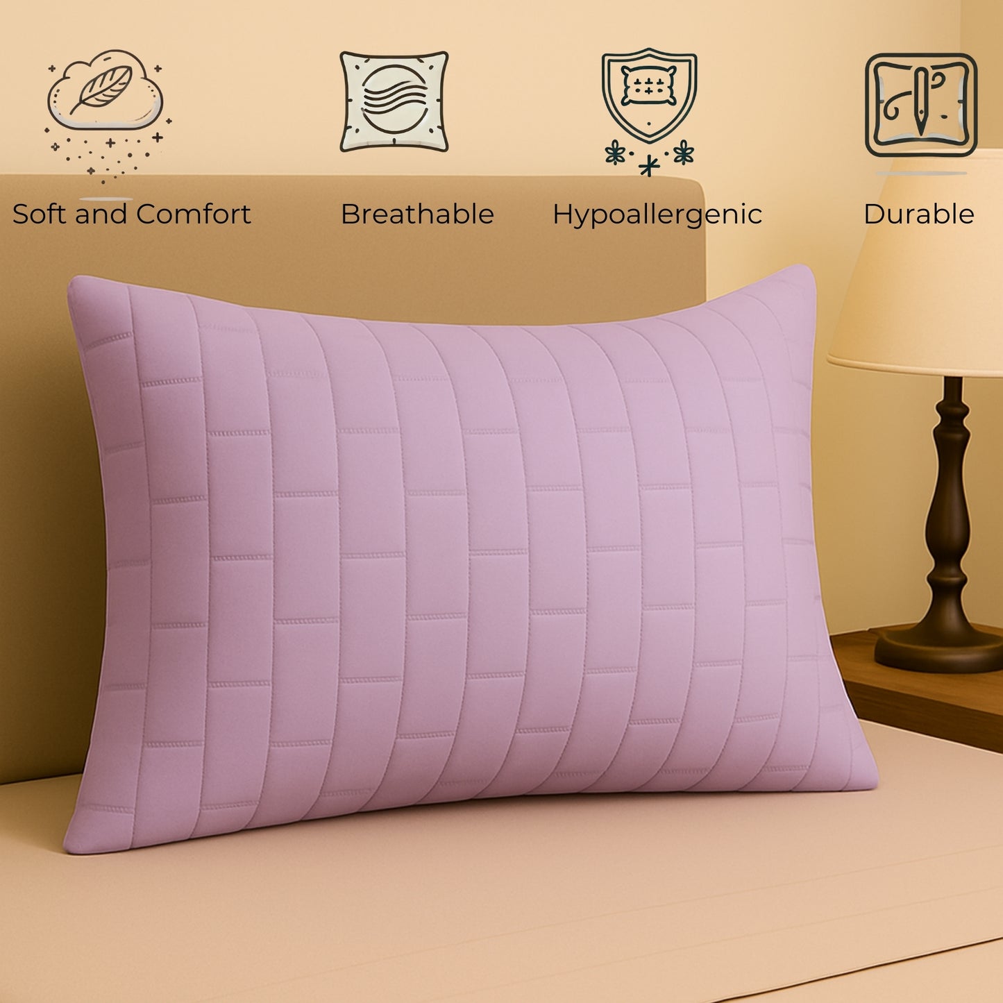 Siroki Bond Microfiber filling Quilted Pillow for Home Bedroom & Living Room 17x27 Soft Sleeping Pillow (Lavender)