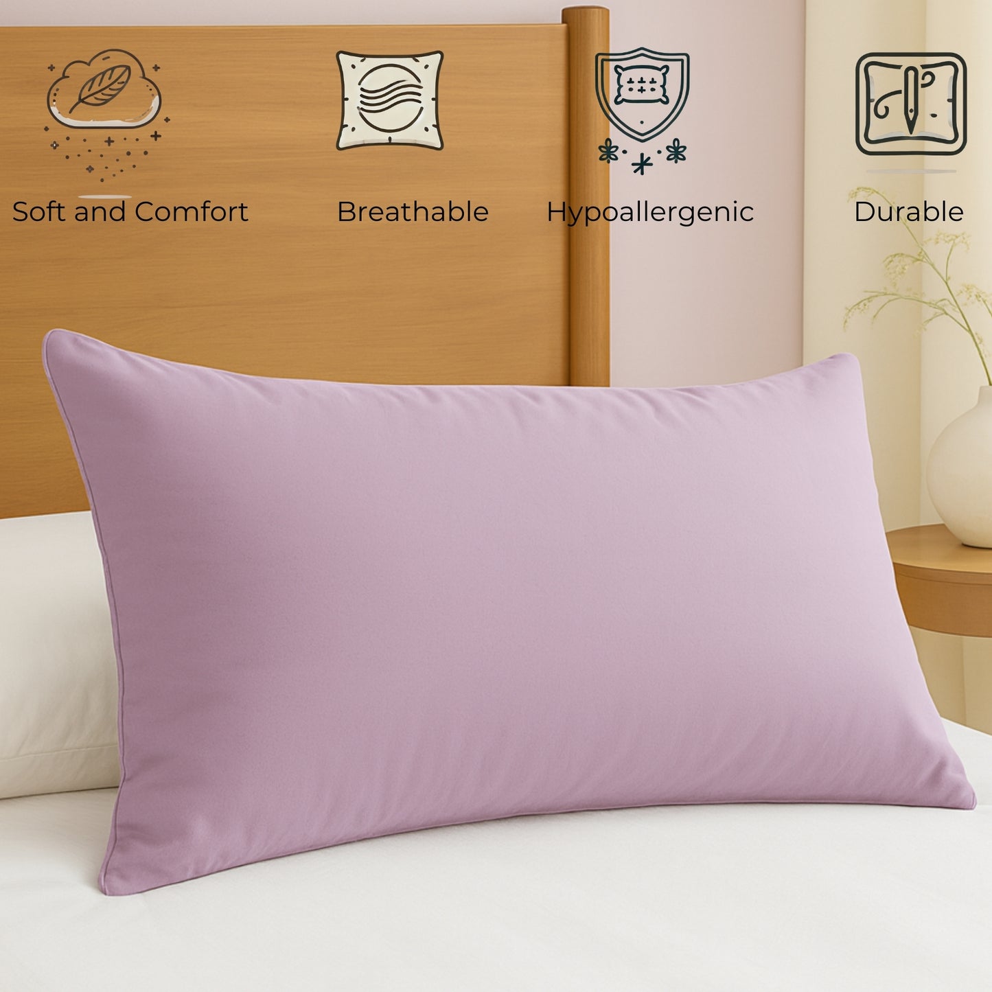 Siroki Bond Microfiber Filling Plain Pillow for Home Bedroom & Living Room 17x27 Soft Solid Sleeping Pillow (Lavender)