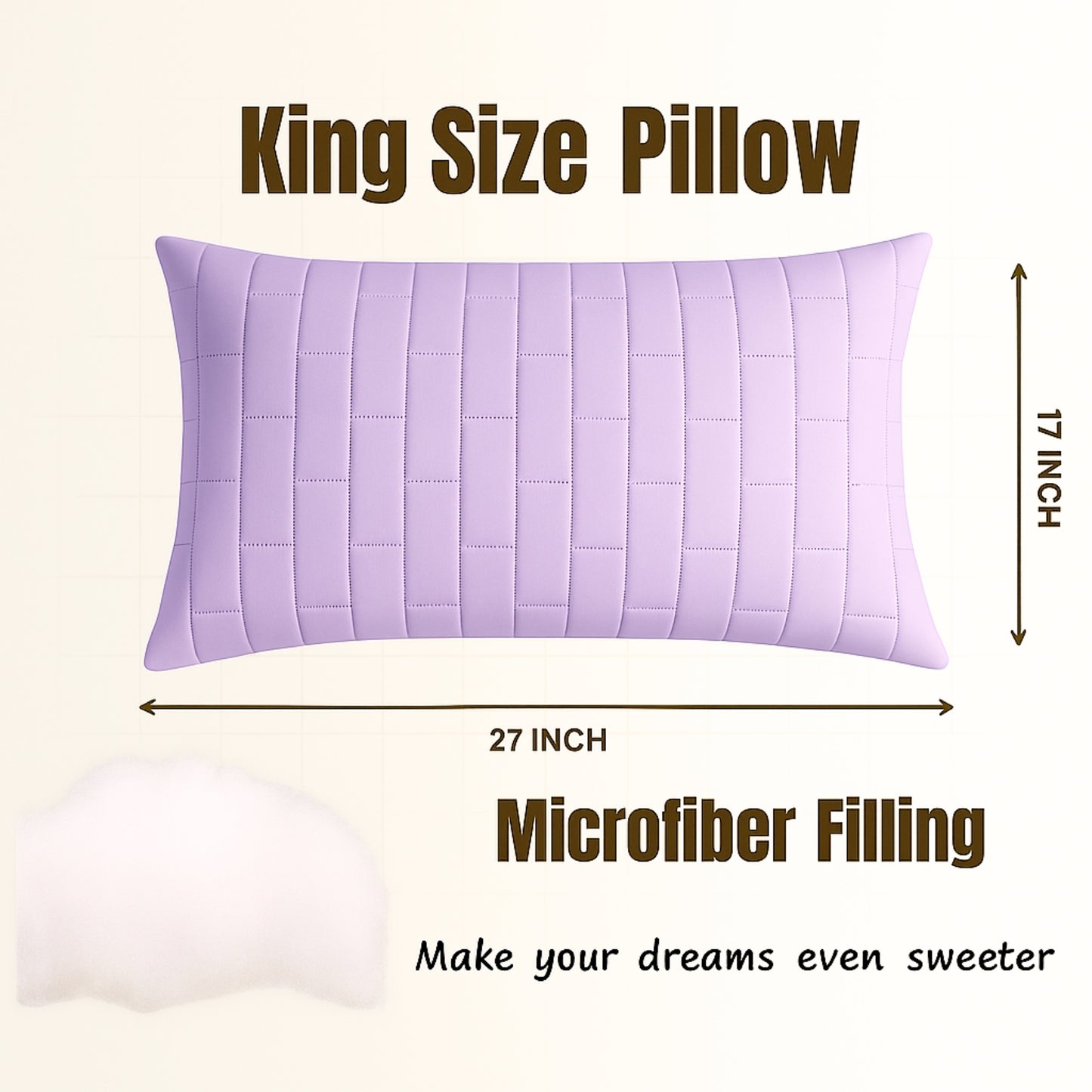Siroki Bond Microfiber filling Quilted Pillow for Home Bedroom & Living Room 17x27 Soft Sleeping Pillow (Lavender)