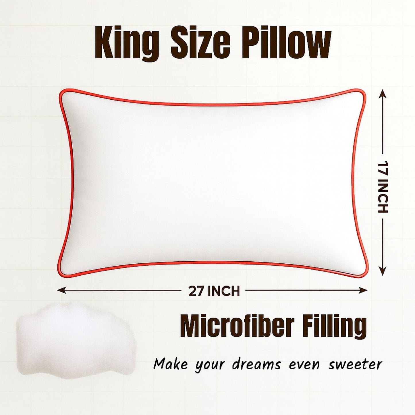 Siroki Bond Microfiber Filling Border Pillow for Home Bedroom & Living Room 17x27 Soft Sleeping Pillow (Red)
