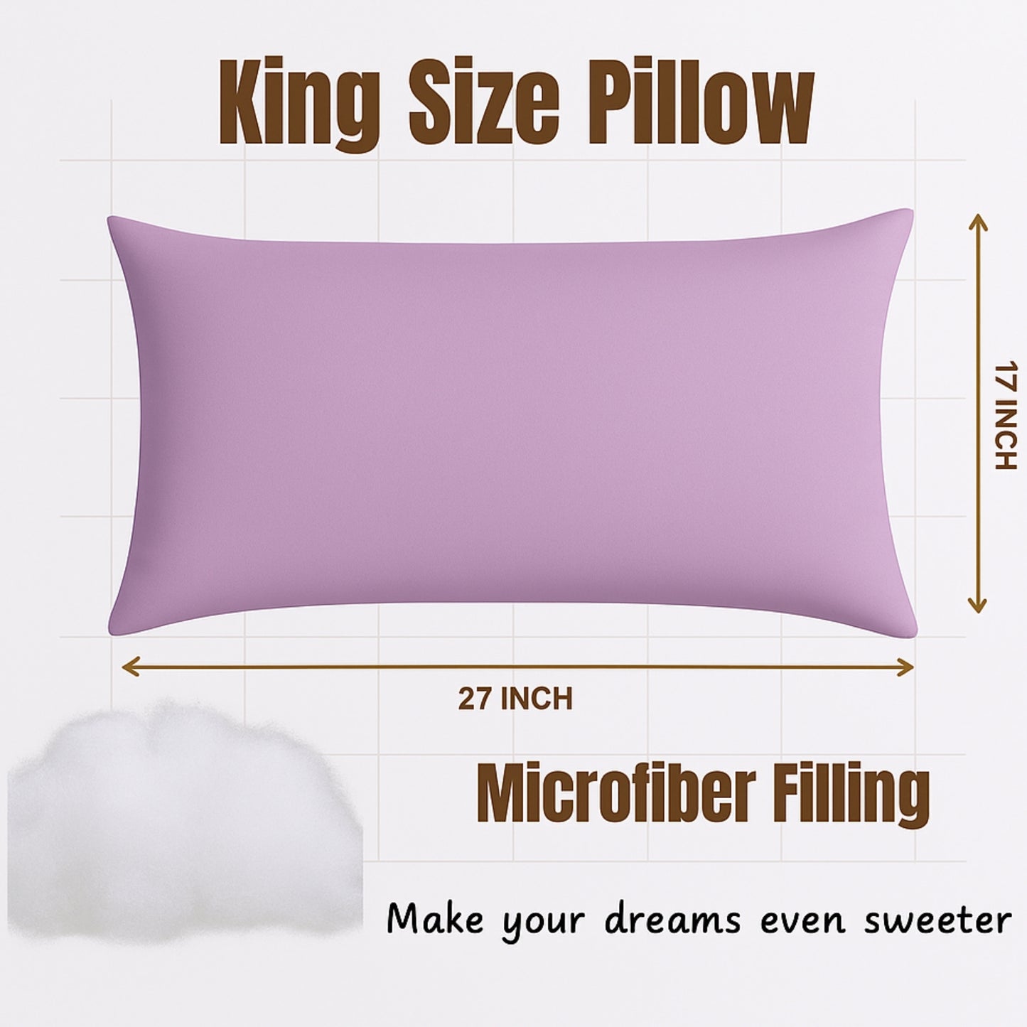 Siroki Bond Microfiber Filling Plain Pillow for Home Bedroom & Living Room 17x27 Soft Solid Sleeping Pillow (Lavender)