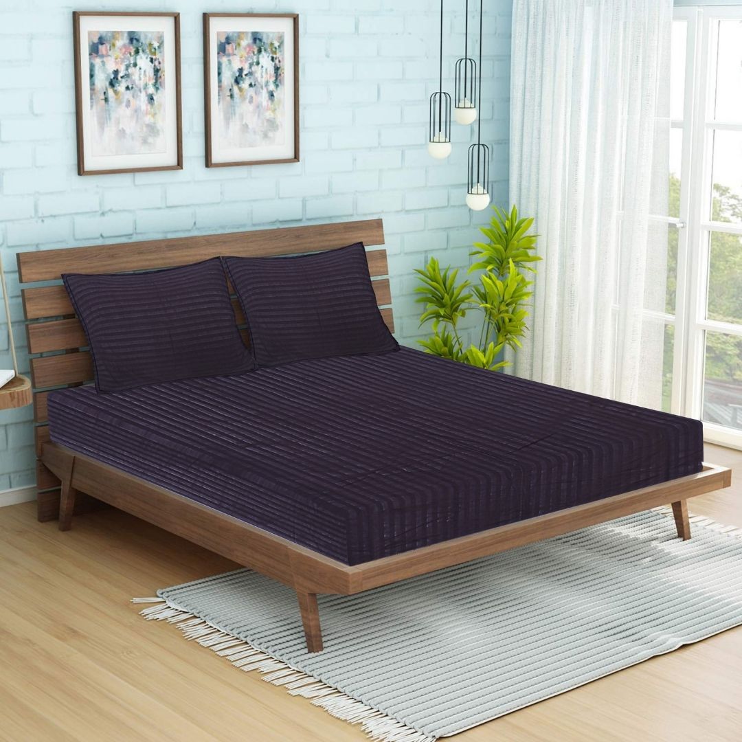 Siroki Satin Strip 250 TC Flat Solid Bedsheet for Home, Living Room & Bedroom Strip Bedsheet