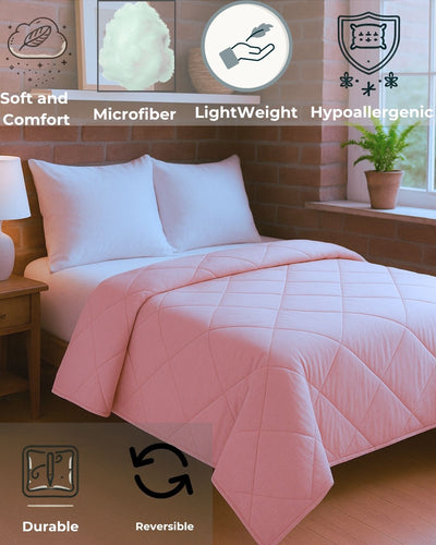 Siroki Bond Microfiber Quilted Comforter for AC Room and Mild Winter & Heavy Winter Solid Comforter (Peach)