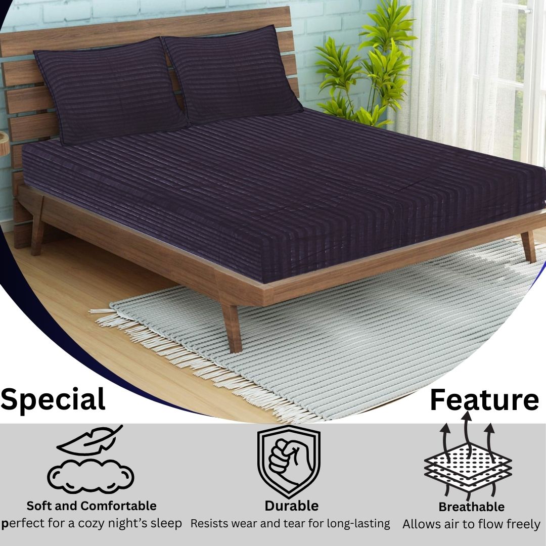 Siroki Satin Strip 250 TC Flat Solid Bedsheet for Home, Living Room & Bedroom Strip Bedsheet