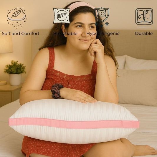 Siroki Bond Microfiber Filling Border Pillow for Home Bedroom & Living Room 17x27 Soft Sleeping Pillow (Pink)