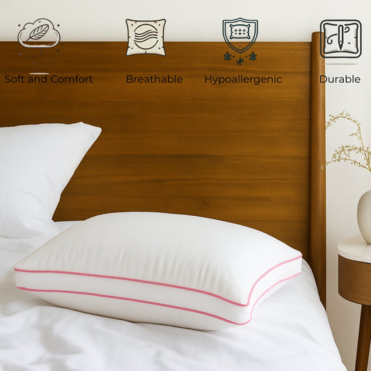 Siroki Bond Microfiber Filling Double Pipin Pillow for Home Bedroom & Living Room 17x27 Soft Sleeping Pillow (Pink)