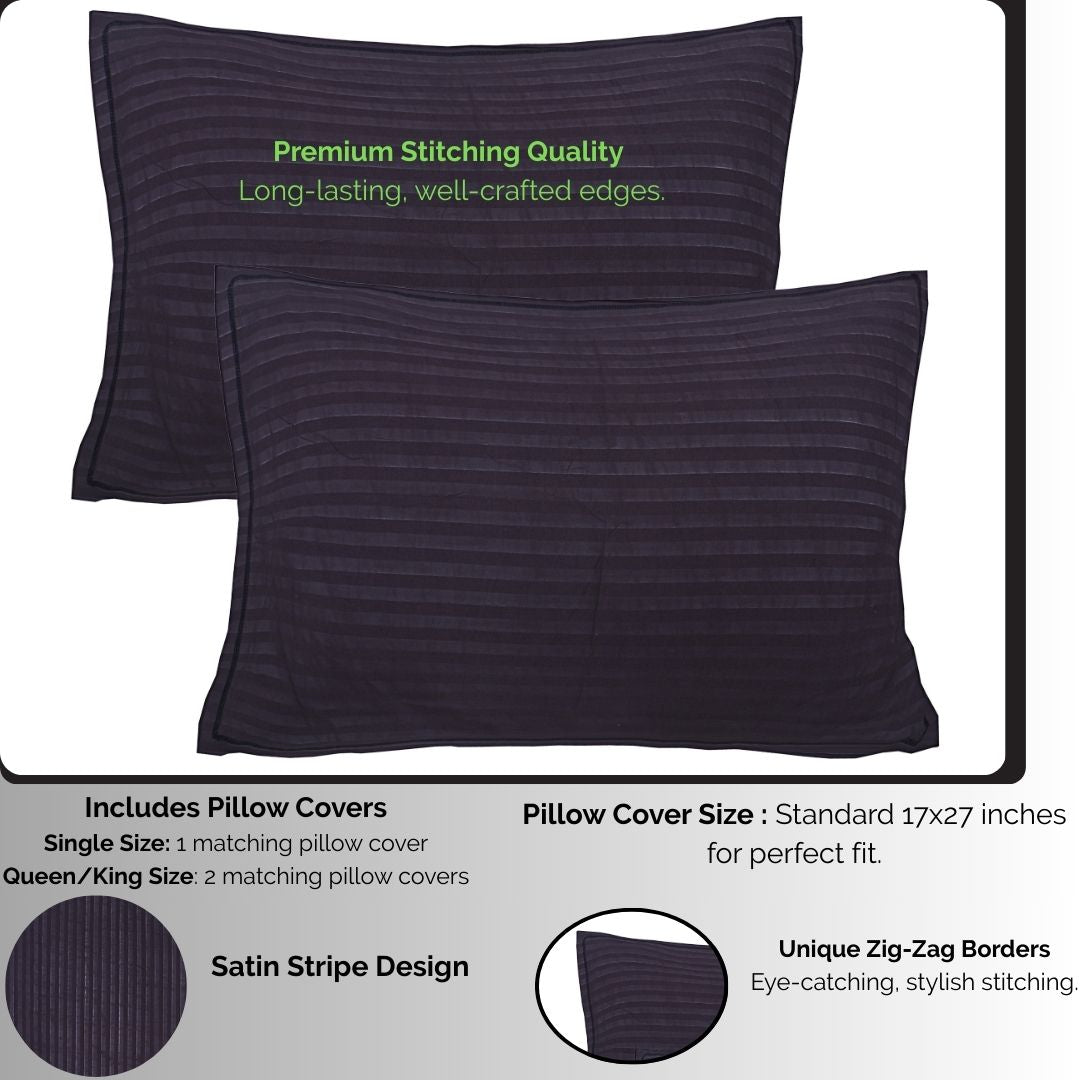 Siroki Satin Strip 250 TC Flat Solid Bedsheet for Home, Living Room & Bedroom Strip Bedsheet