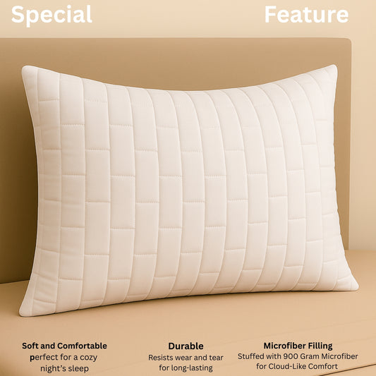 Siroki Bond Microfiber filling Quilted Pillow for Home Bedroom & Living Room 17x27 Soft Sleeping Pillow (White)