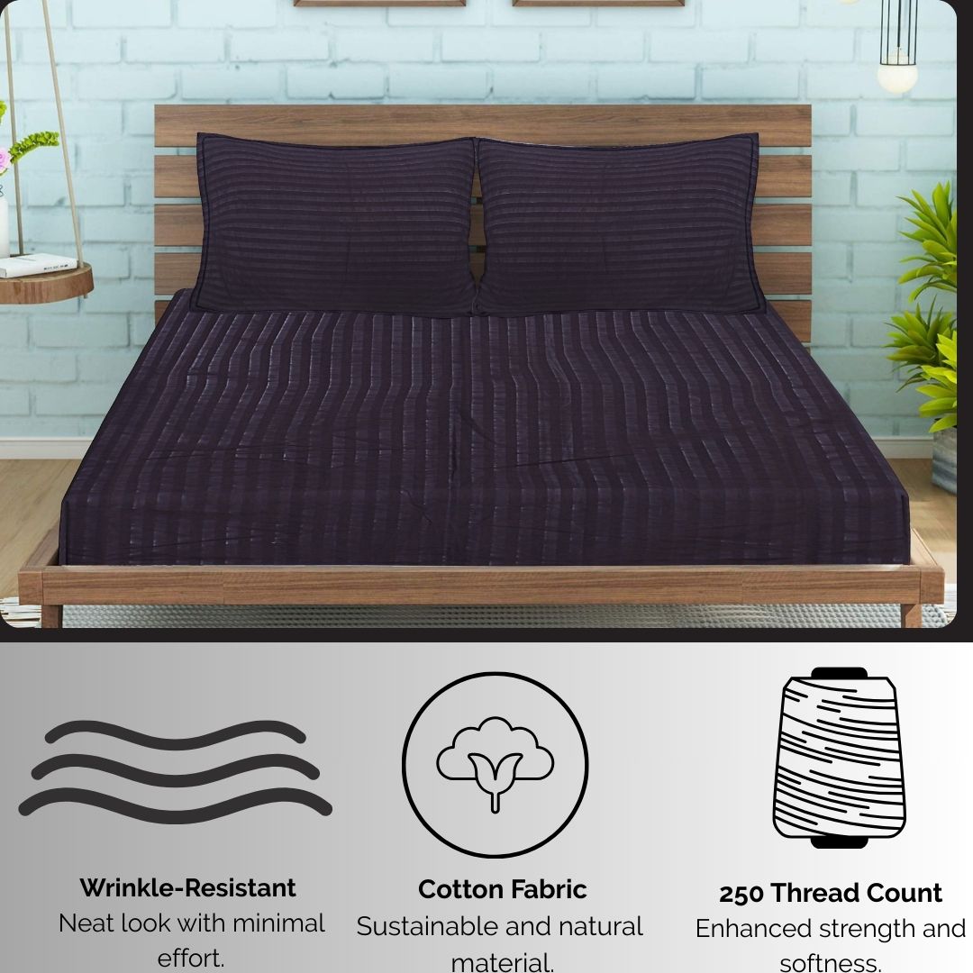 Siroki Satin Strip 250 TC Flat Solid Bedsheet for Home, Living Room & Bedroom Strip Bedsheet