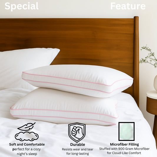 Siroki Bond Microfiber Filling Double Pipin Pillow for Home Bedroom & Living Room 17x27 Soft Sleeping Pillow (Pink)