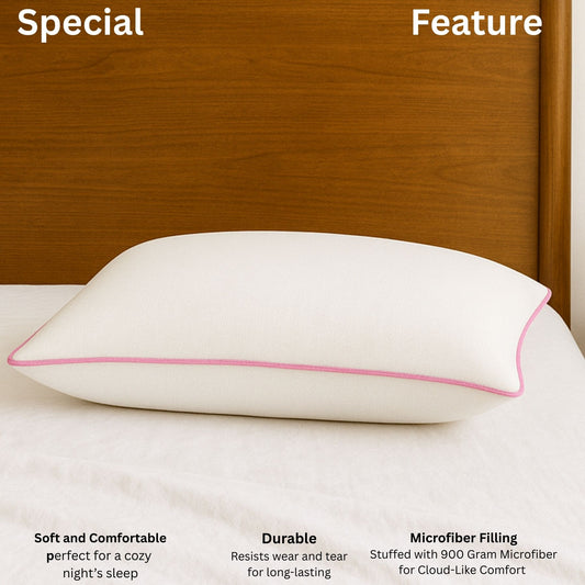 Siroki Bond Microfiber Filling Single Pipin Pillow for Home Bedroom & Living Room 17x27 Soft Satin Strip Sleeping Pillow (Pink)