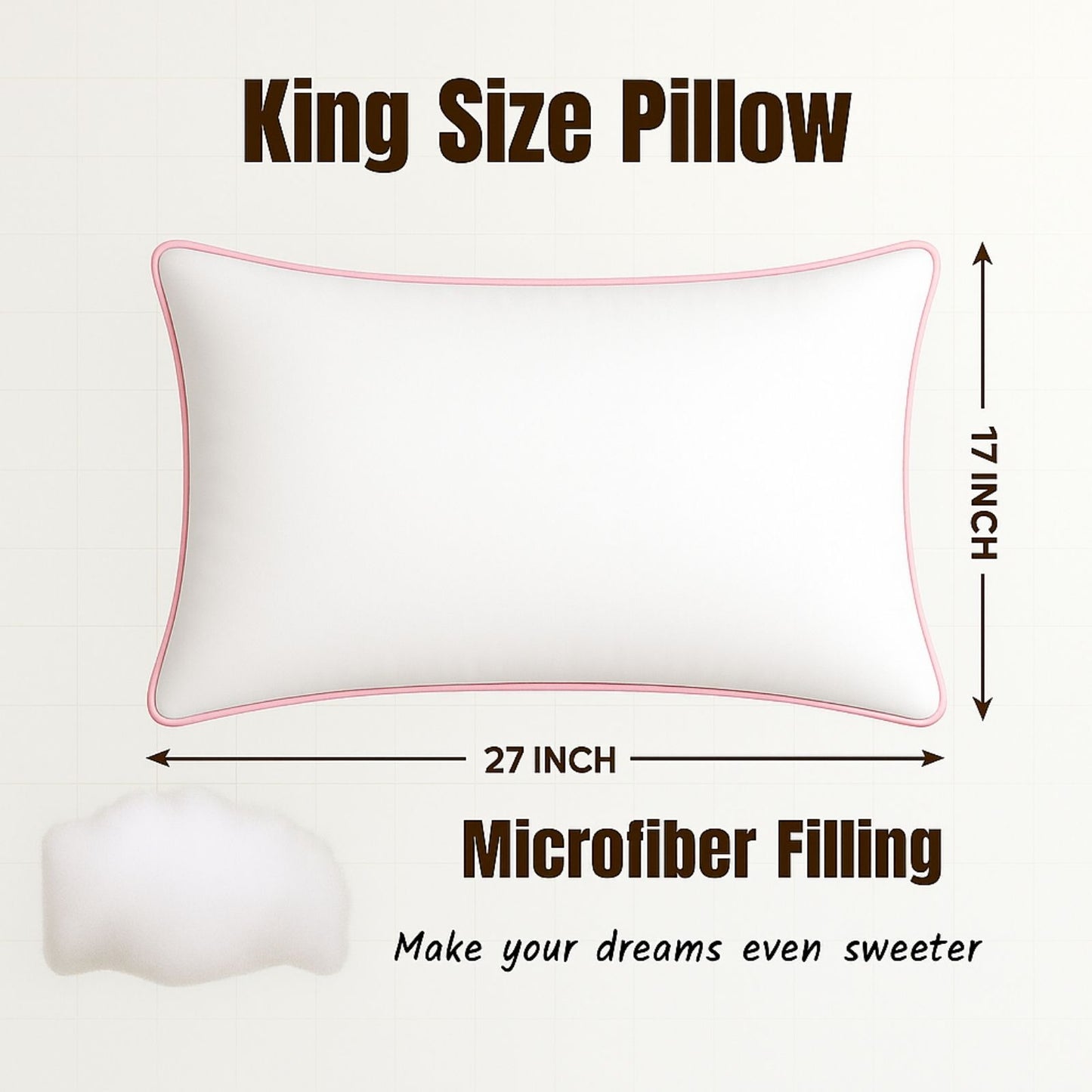 Siroki Bond Microfiber Filling Border Pillow for Home Bedroom & Living Room 17x27 Soft Sleeping Pillow (Pink)