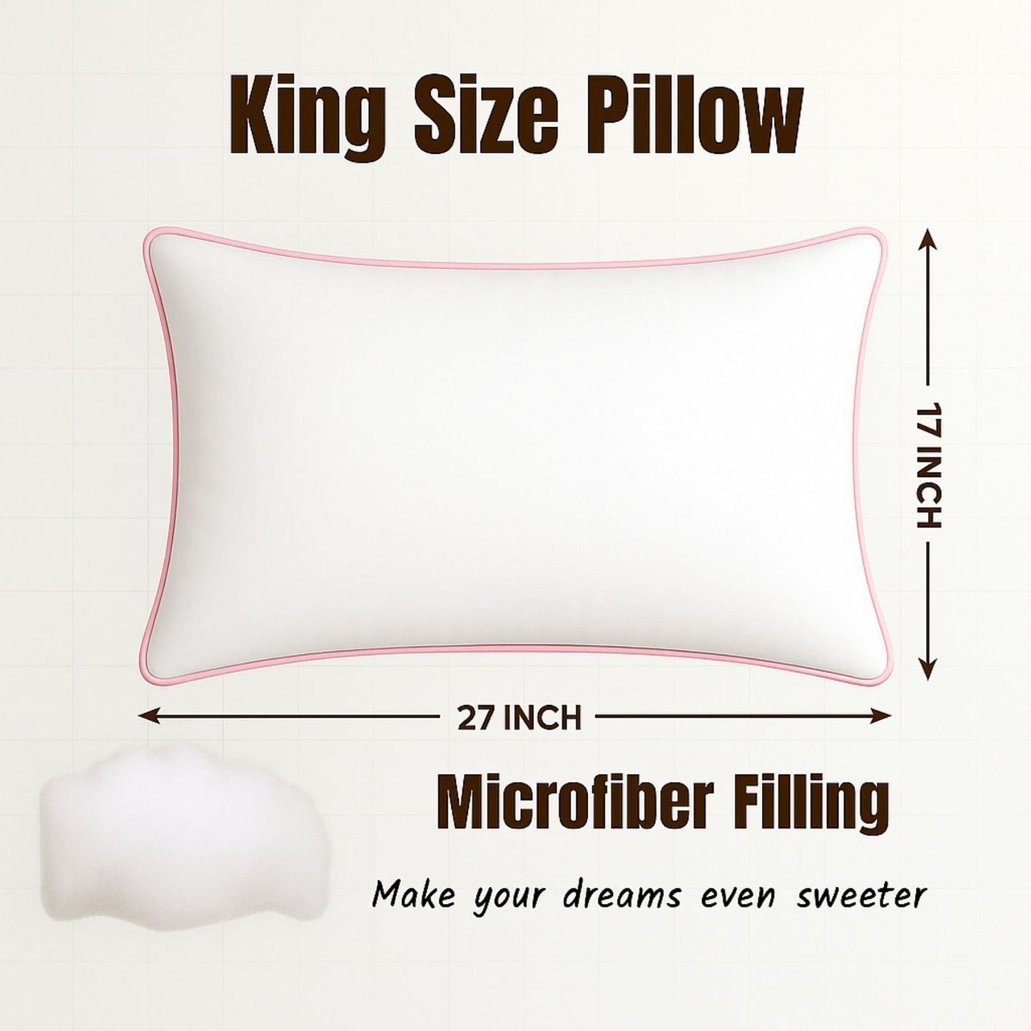Siroki Bond Microfiber Filling Single Pipin Pillow for Home Bedroom & Living Room 17x27 Soft Satin Strip Sleeping Pillow (Pink)