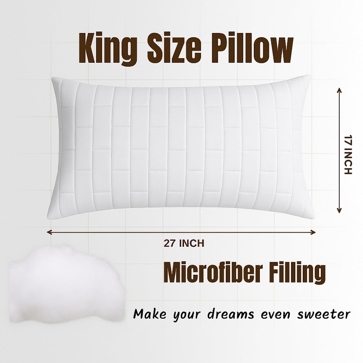 Siroki Bond Microfiber filling Quilted Pillow for Home Bedroom & Living Room 17x27 Soft Sleeping Pillow (White)