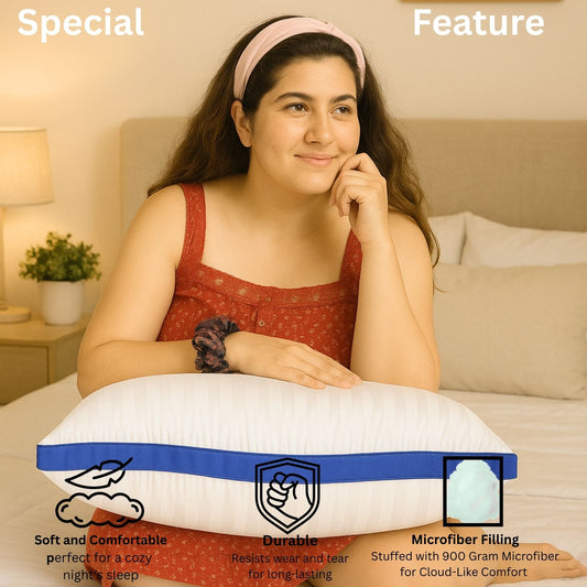 Siroki Bond Microfiber Filling Border Pillow for Home Bedroom & Living Room 17x27 Soft Sleeping Pillow (Blue)