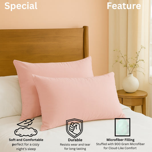 Siroki Bond Microfiber Filling Plain Pillow for Home Bedroom & Living Room 17x27 Soft Solid Sleeping Pillow (Peach)