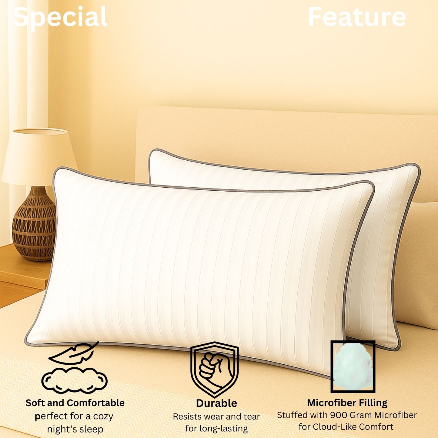 Siroki Bond Microfiber Filling Single Pipin Pillow for Home Bedroom & Living Room 17x27 Soft Sleeping Pillow (Grey)
