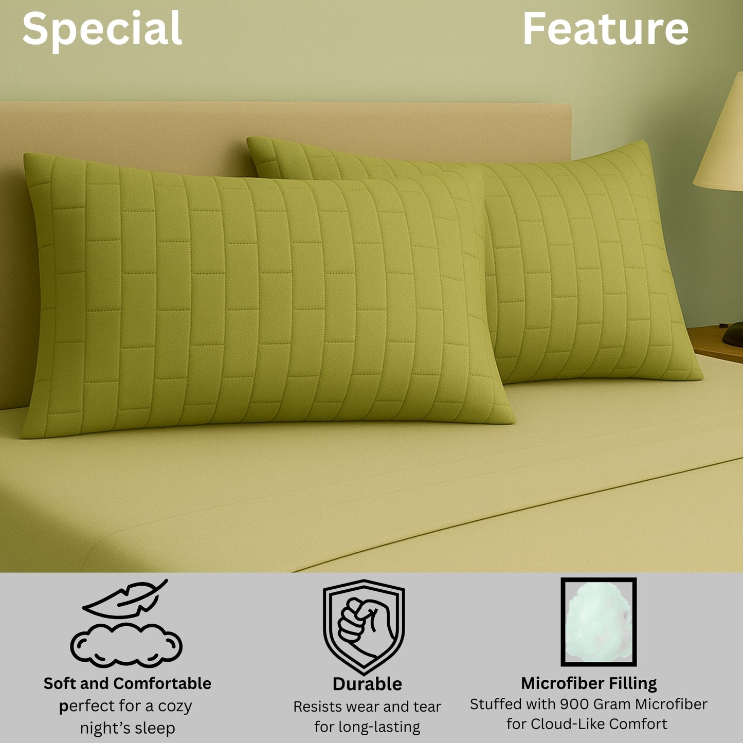 Siroki Bond Microfiber filling Quilted Pillow for Home Bedroom & Living Room 17x27 Soft Sleeping Pillow (Olive Green)