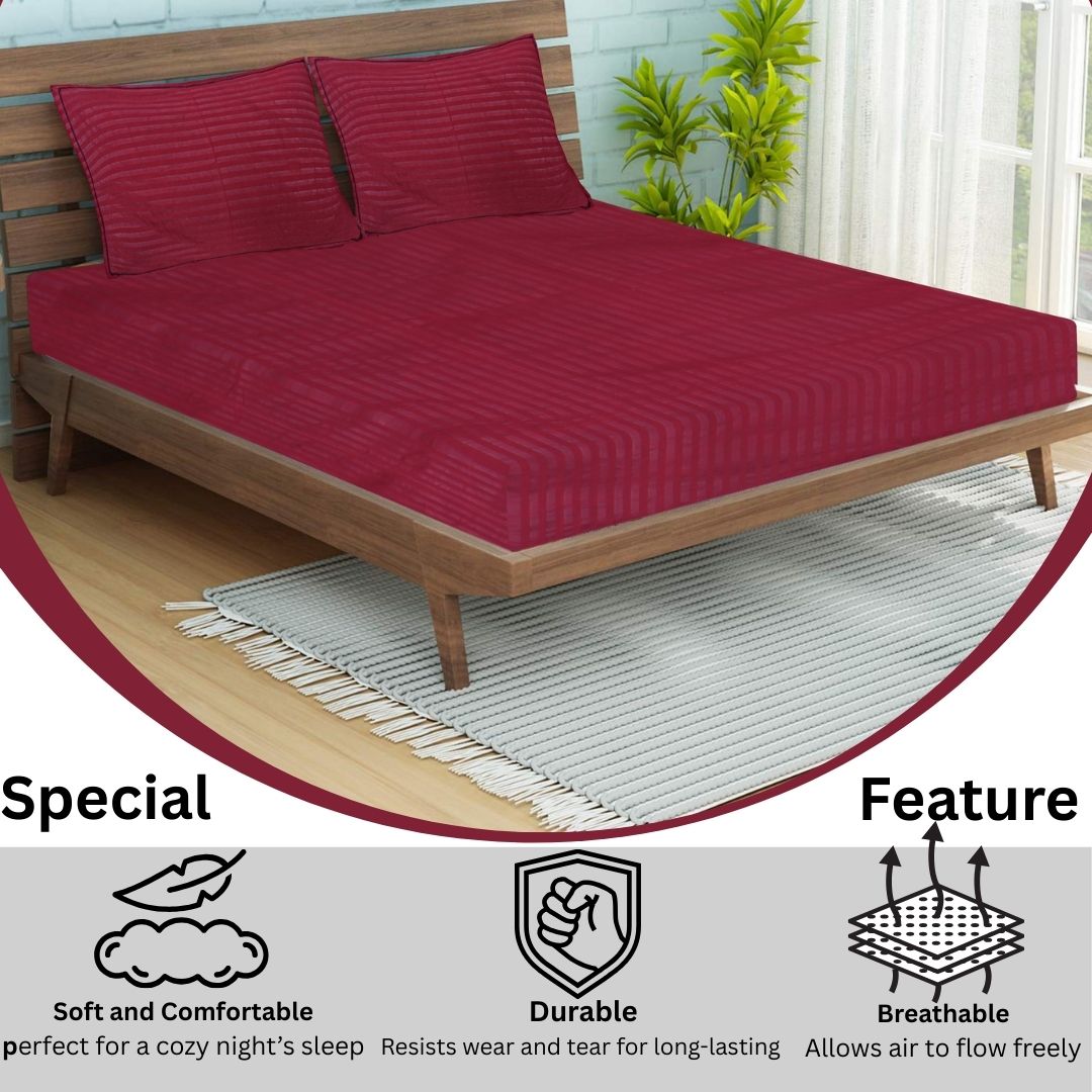 Siroki Satin Strip 250 TC Flat Solid Bedsheet for Home, Living Room & Bedroom Strip Bedsheet