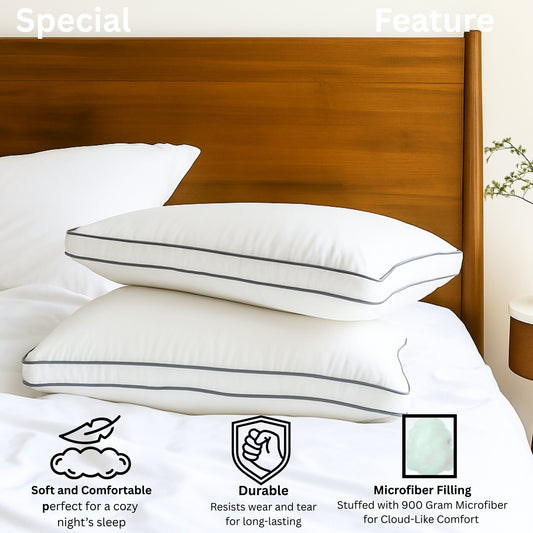 Siroki Bond Microfiber Filling Double Pipin Pillow for Home Bedroom & Living Room 17x27 Soft Sleeping Pillow (Grey)