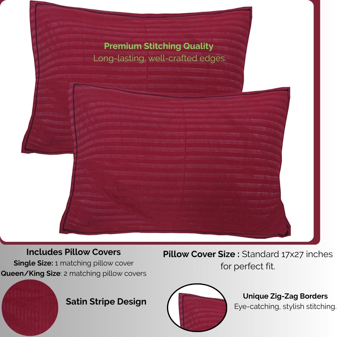 Siroki Satin Strip 250 TC Flat Solid Bedsheet for Home, Living Room & Bedroom Strip Bedsheet