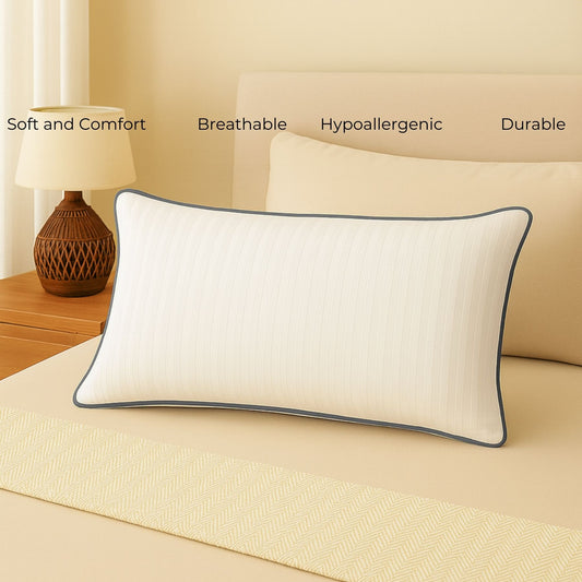 Siroki Bond Microfiber Filling Single Pipin Pillow for Home Bedroom & Living Room 17x27 Soft Sleeping Pillow (Grey)