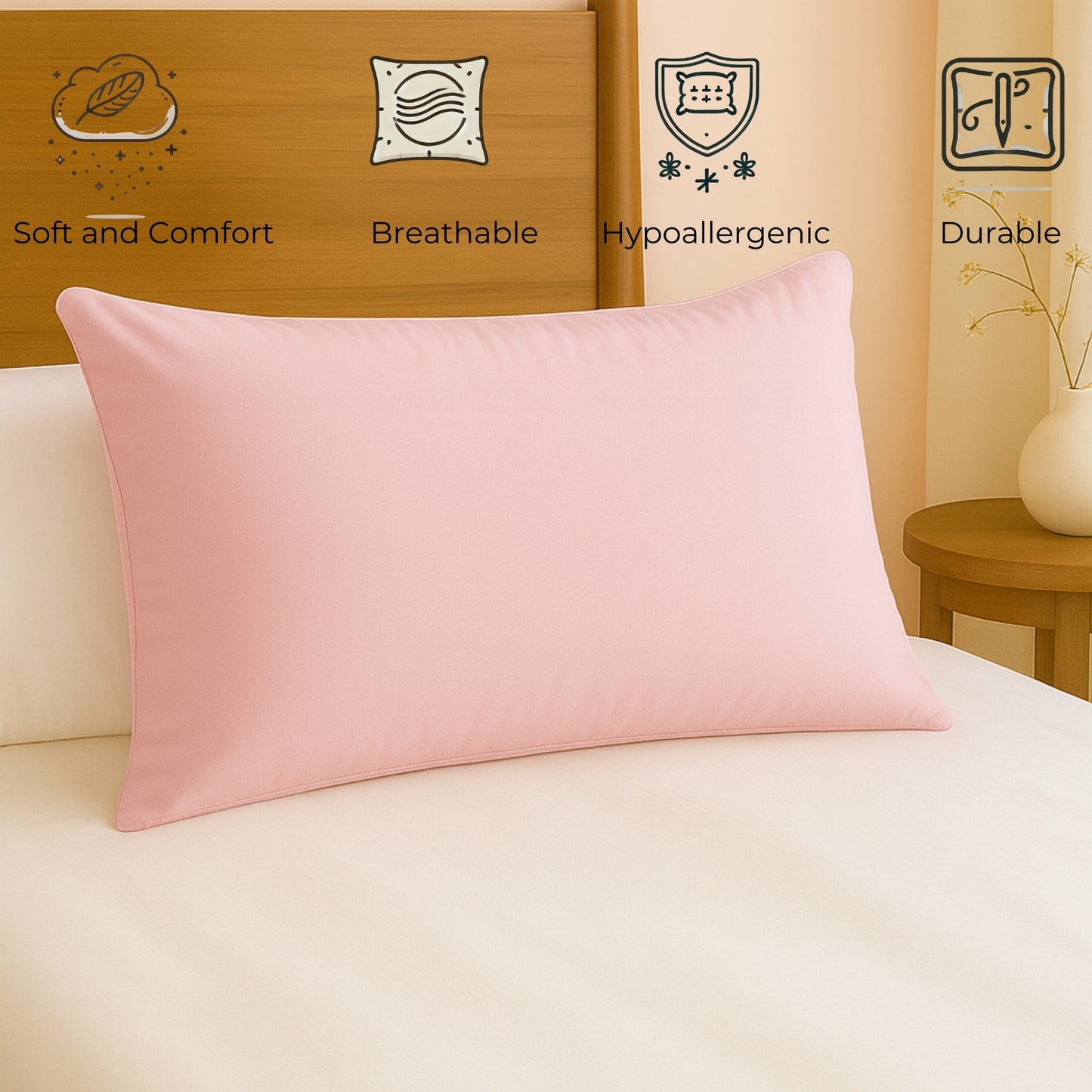 Siroki Bond Microfiber Filling Plain Pillow for Home Bedroom & Living Room 17x27 Soft Solid Sleeping Pillow (Peach)
