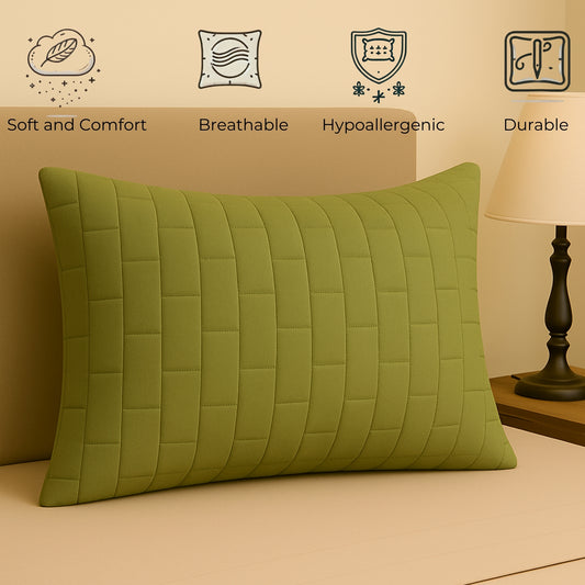 Siroki Bond Microfiber filling Quilted Pillow for Home Bedroom & Living Room 17x27 Soft Sleeping Pillow (Olive Green)
