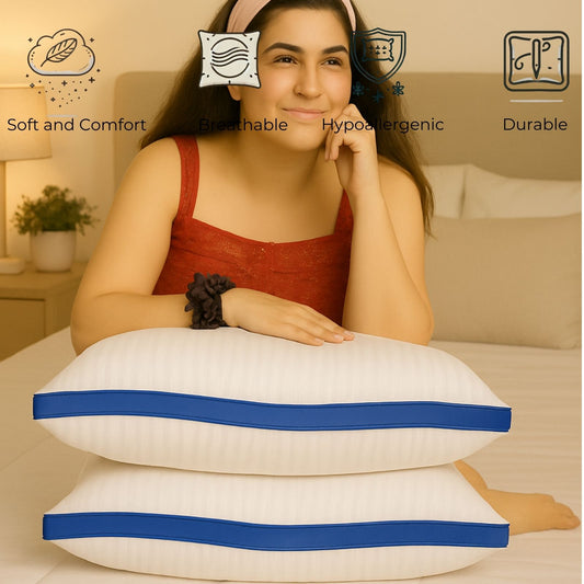 Siroki Bond Microfiber Filling Border Pillow for Home Bedroom & Living Room 17x27 Soft Sleeping Pillow (Blue)