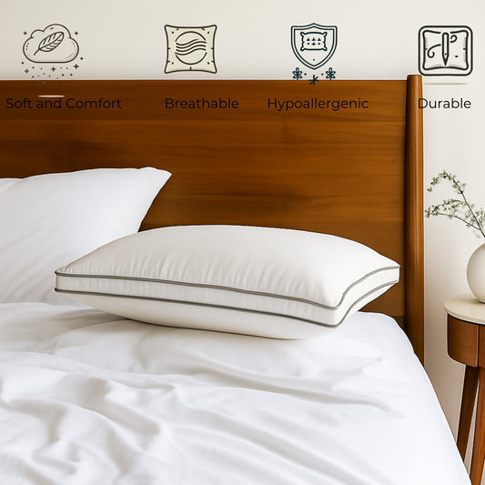 Siroki Bond Microfiber Filling Double Pipin Pillow for Home Bedroom & Living Room 17x27 Soft Sleeping Pillow (Grey)