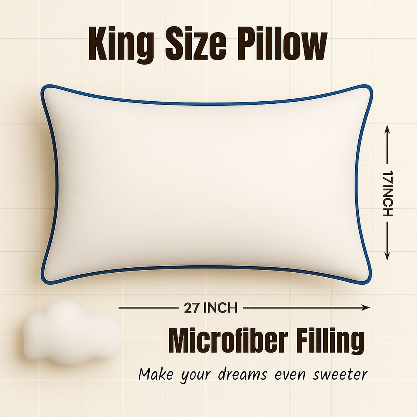 Siroki Bond Microfiber Filling Border Pillow for Home Bedroom & Living Room 17x27 Soft Sleeping Pillow (Blue)