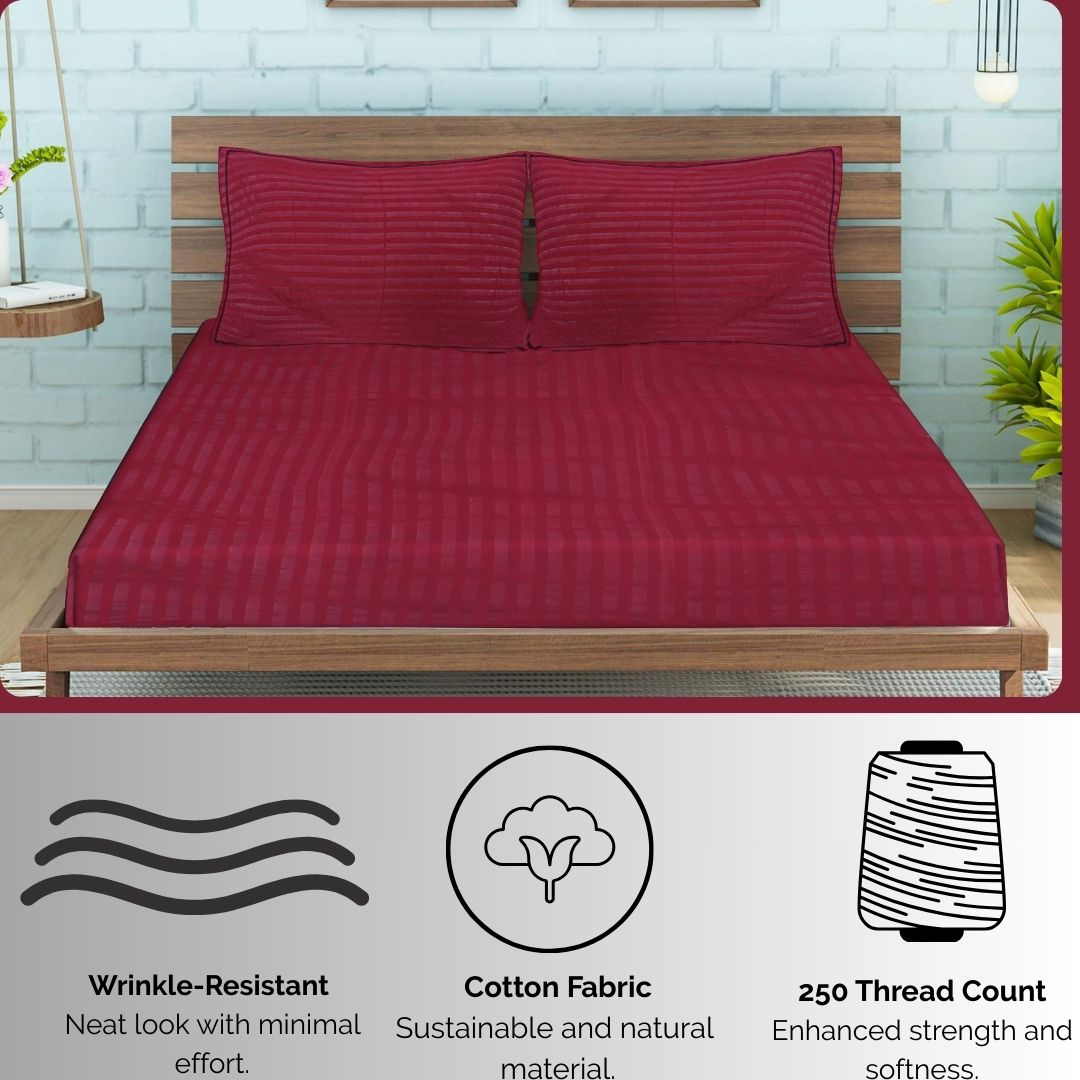 Siroki Satin Strip 250 TC Flat Solid Bedsheet for Home, Living Room & Bedroom Strip Bedsheet