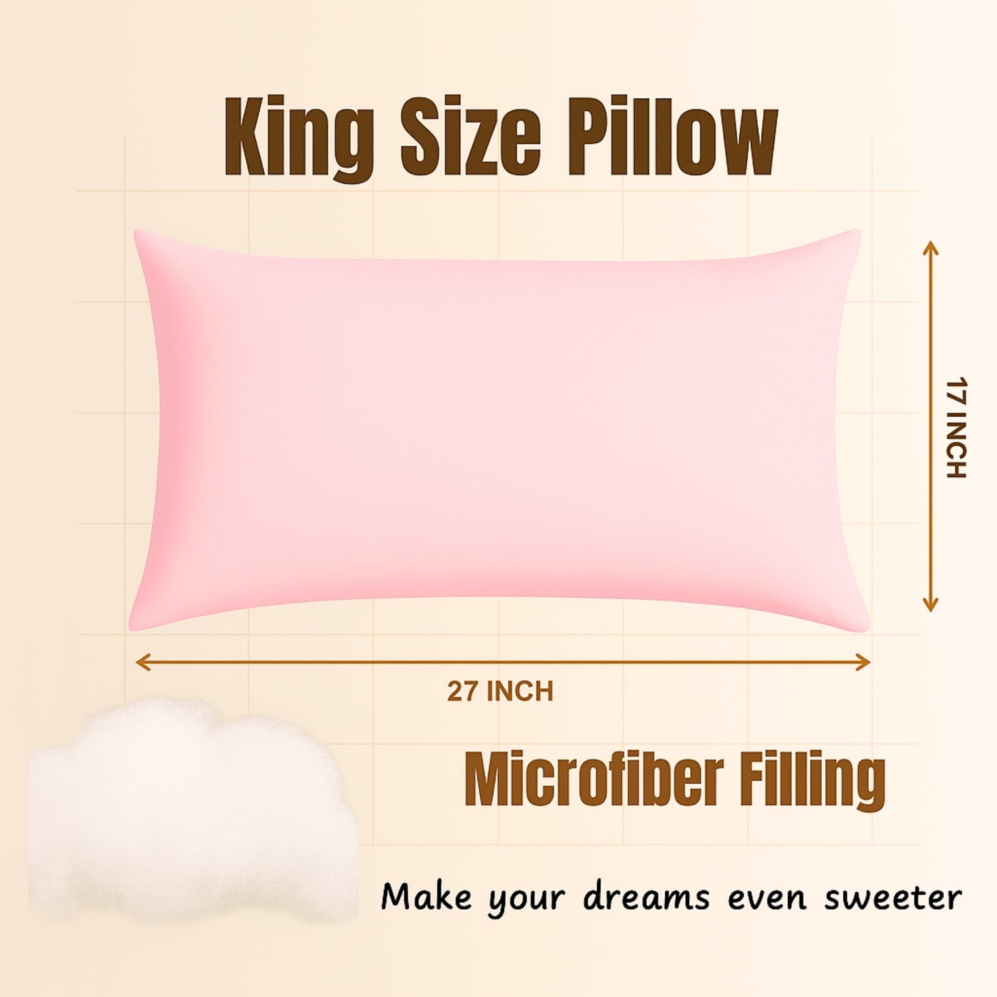 Siroki Bond Microfiber Filling Plain Pillow for Home Bedroom & Living Room 17x27 Soft Solid Sleeping Pillow (Peach)
