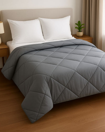 Siroki Bond Microfiber Quilted Comforter for AC Room and Mild Winter & Heavy Winter Solid Comforter (Grey)