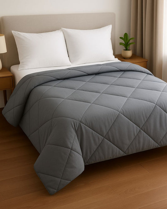 Siroki Bond Microfiber Quilted Comforter for AC Room and Mild Winter & Heavy Winter Solid Comforter (Grey)