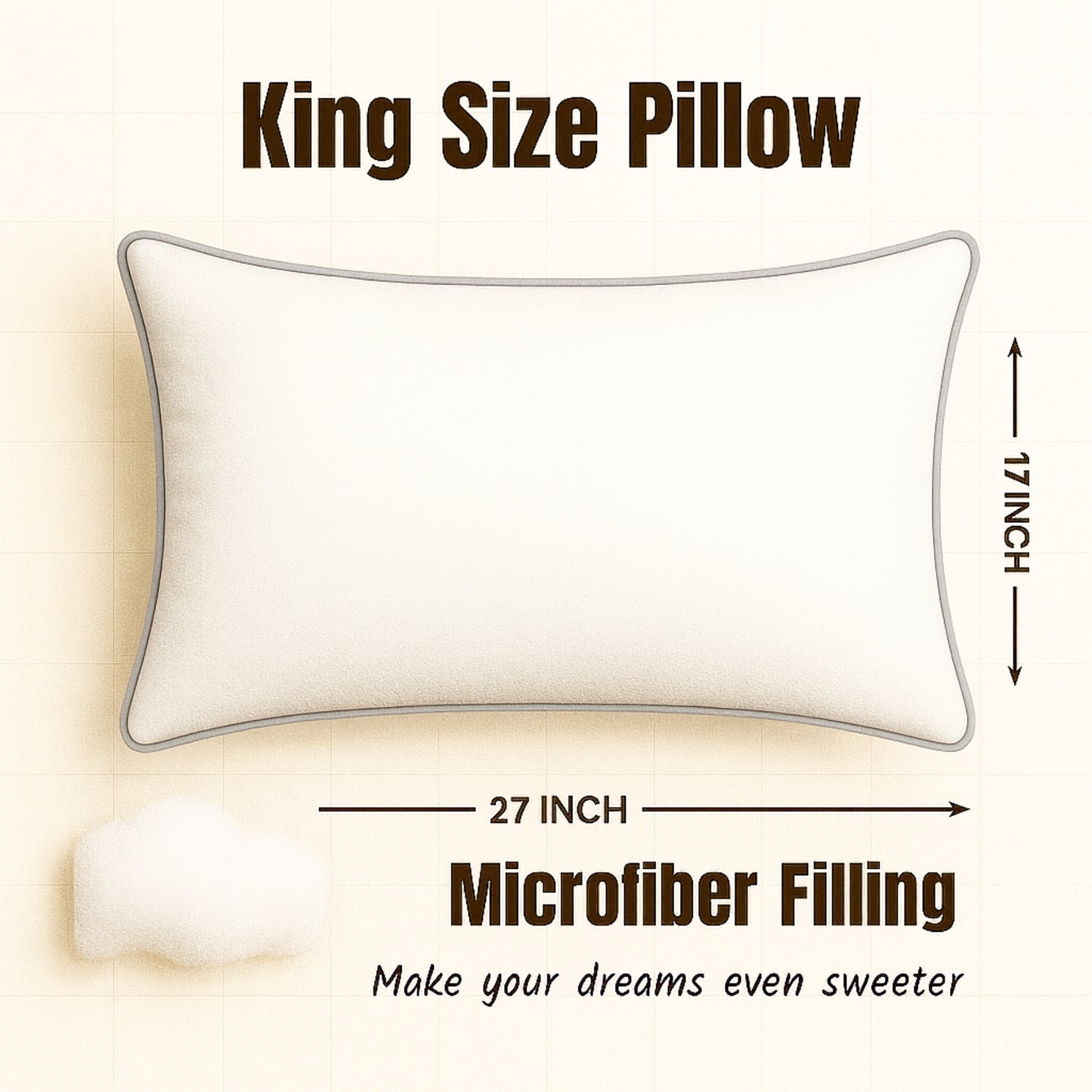 Siroki Bond Microfiber Filling Double Pipin Pillow for Home Bedroom & Living Room 17x27 Soft Sleeping Pillow (Grey)