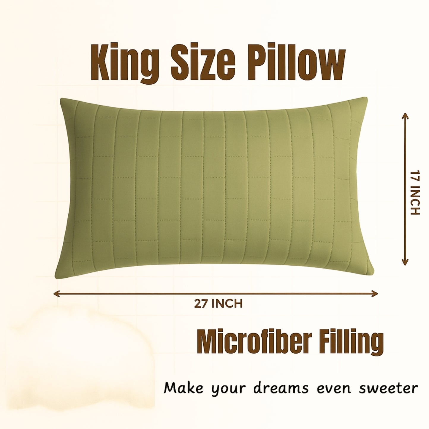 Siroki Bond Microfiber filling Quilted Pillow for Home Bedroom & Living Room 17x27 Soft Sleeping Pillow (Olive Green)