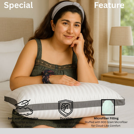 Siroki Bond Microfiber Filling Border Pillow for Home Bedroom & Living Room 17x27 Soft Sleeping Pillow (Grey)