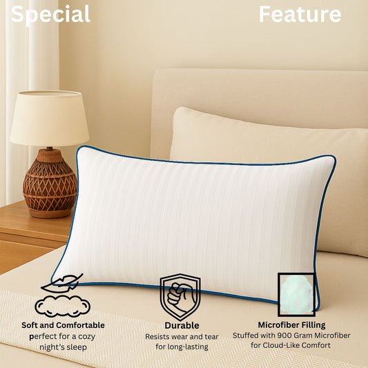 Siroki Bond Microfiber Filling Single Pipin Pillow for Home Bedroom & Living Room 17x27 Soft Sleeping Pillow (Blue)