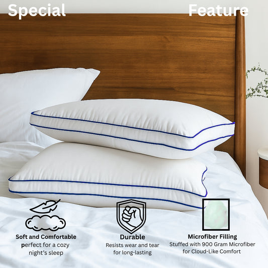 Siroki Bond Microfiber Filling Double Pipin Pillow for Home Bedroom & Living Room 17x27 Soft Sleeping Pillow (Blue)