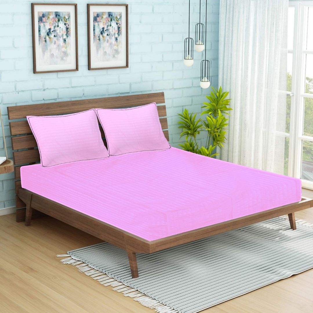 Siroki Satin Strip 250 TC Flat Solid Bedsheet for Home, Living Room & Bedroom Strip Bedsheet