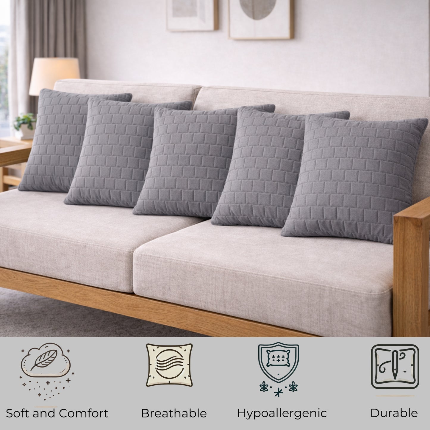 Siroki Bond Microfiber Cushion with Quilted Cover (16x16) – Grey