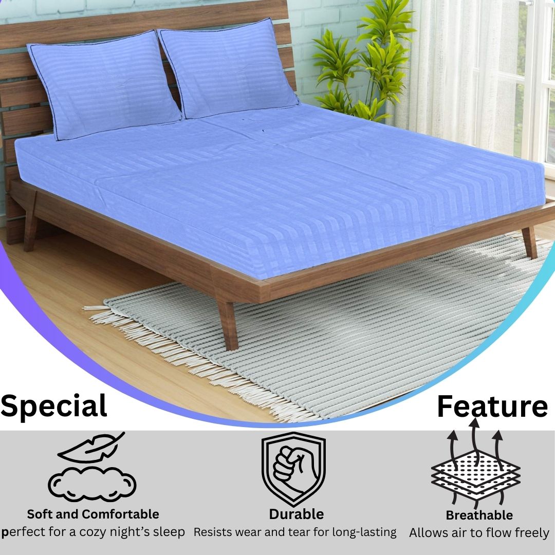 Siroki Satin Strip 250 TC Flat Solid Bedsheet for Home, Living Room & Bedroom Strip Bedsheet
