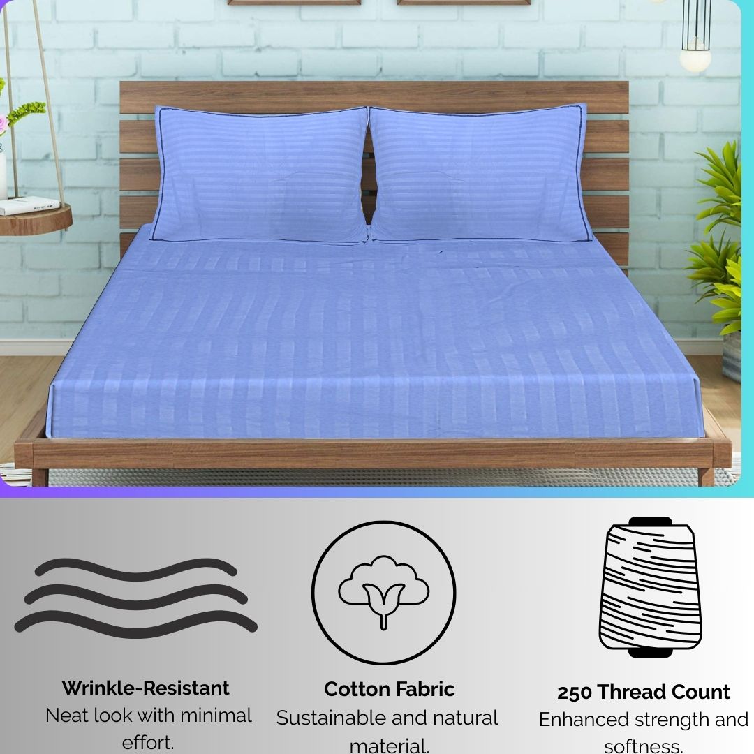 Siroki Satin Strip 250 TC Flat Solid Bedsheet for Home, Living Room & Bedroom Strip Bedsheet