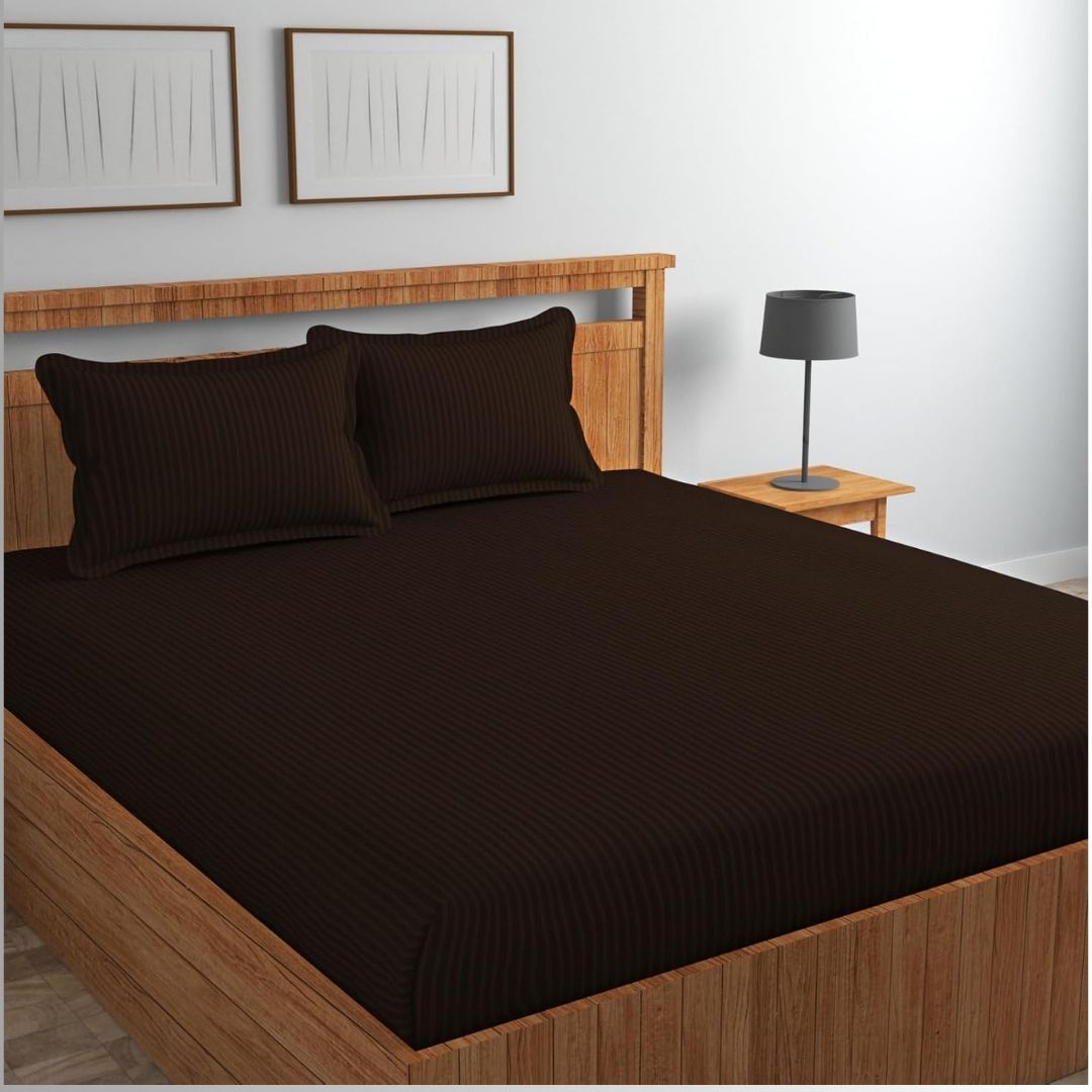 Siroki Satin Strip 250 TC Flat Solid Bedsheet for Home, Living Room & Bedroom Strip Bedsheet