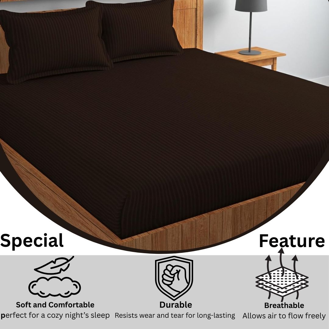 Siroki Satin Strip 250 TC Flat Solid Bedsheet for Home, Living Room & Bedroom Strip Bedsheet