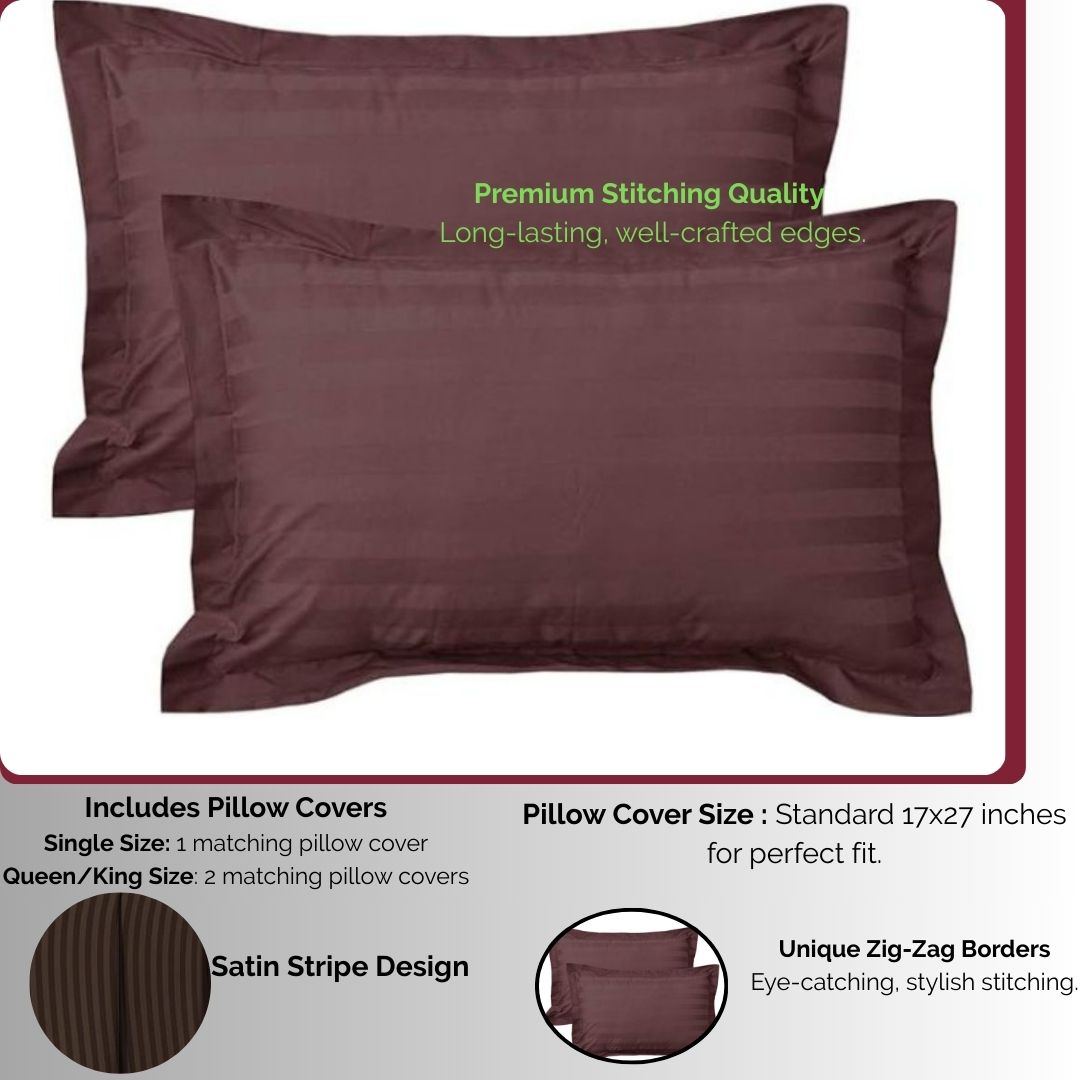 Siroki Satin Strip 250 TC Flat Solid Bedsheet for Home, Living Room & Bedroom Strip Bedsheet