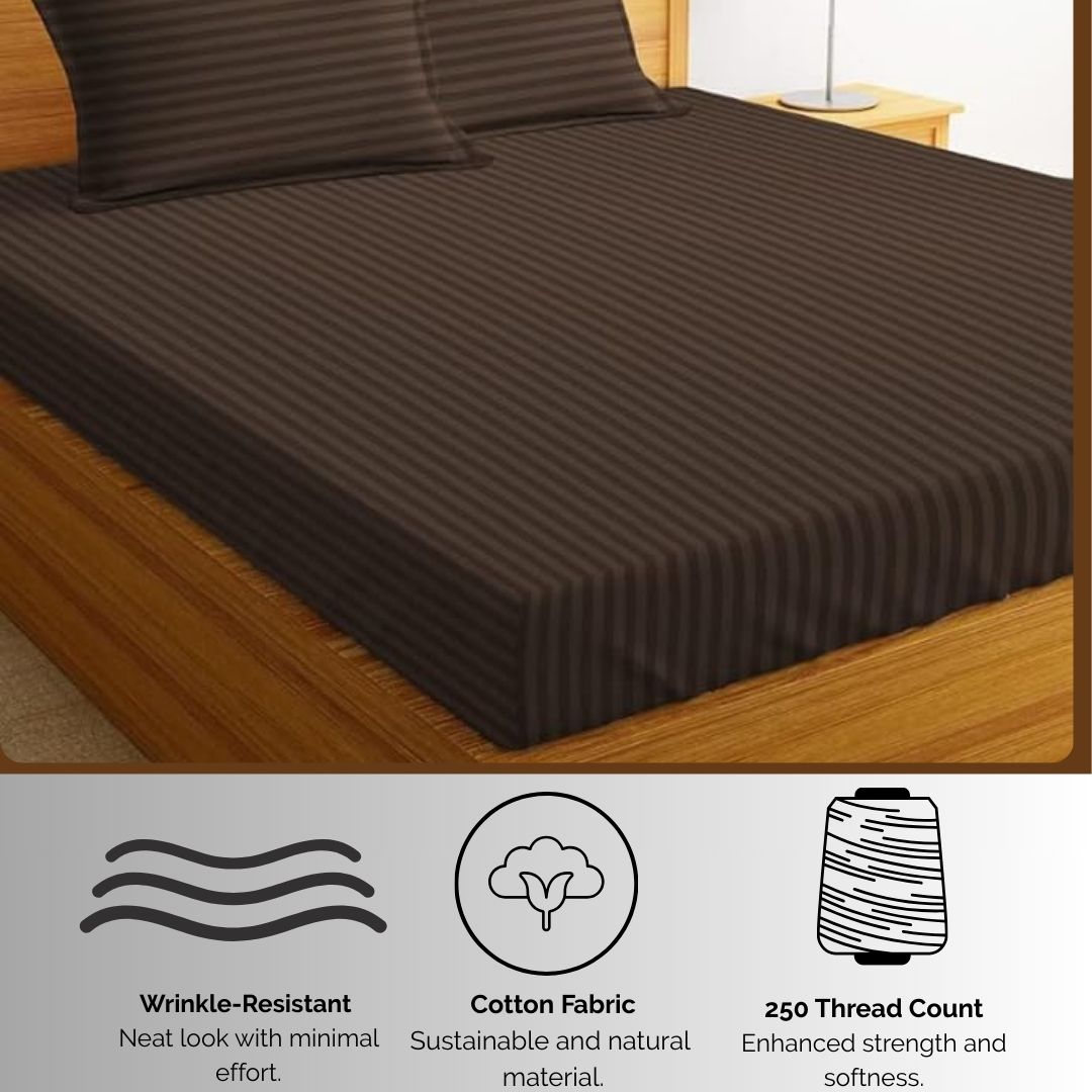 Siroki Satin Strip 250 TC Flat Solid Bedsheet for Home, Living Room & Bedroom Strip Bedsheet